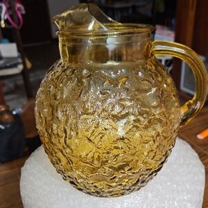 ANCHOR HOCKING Lido Milano Amber Glass Pitcher, Vintage 1960s-Textured-96 Oz